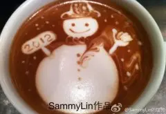 SammyLin咖啡拉花作品：雪人