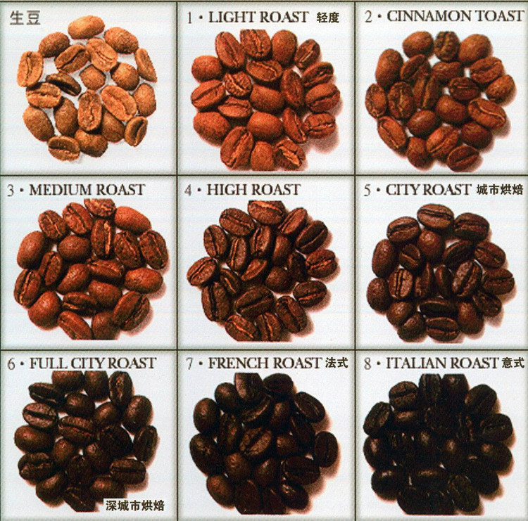 咖啡烘焙概念专业咖啡的烘焙方式通常分为八个阶段城市烘焙